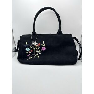 Vintage Y2K Forever By Fossil Black Beaded Embroidered Floral‎ Purse Handbag